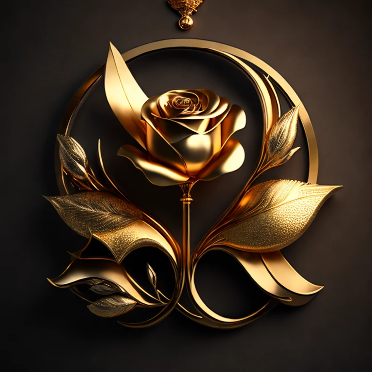 An exquisite and luxurious logo on a sleek black background, featuring a beautifully detailed golden rose with a stem that artfully resembles a needle. The needle holds a delicate thread, adding to the intricacy of the design. Below the rose, the words 'T A 2024” are elegantly written in a sophisticated serif or script font, perfectly complementing the opulent theme. The golden elements of the logo possess a stunning metallic sheen, enhancing the premium and refined appearance., 3d render, typography