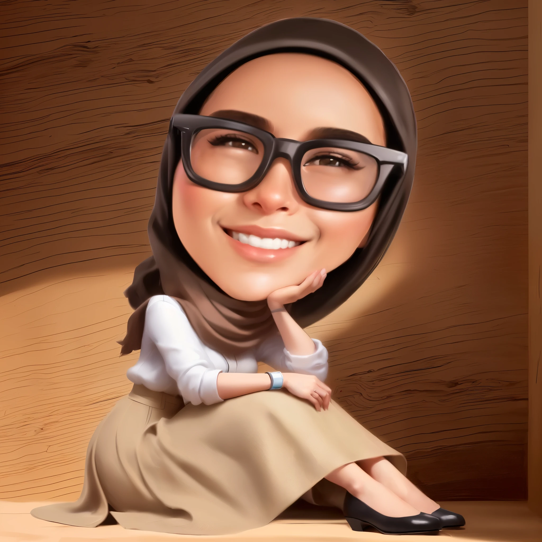 cartoon hijab woman in glasses sitting on a shelf with a smile, cartoon portrait, caricature illustration, cartoon artstyle, in cartoon style, digital art cartoon, cartoon digital art, cartoon digital painting, caricature style, cartoon style illustration, cute woman, potrait, portrait shot, professional illustration, high quality portrait, cartoon art, proffesional illustration, realistic cartoon