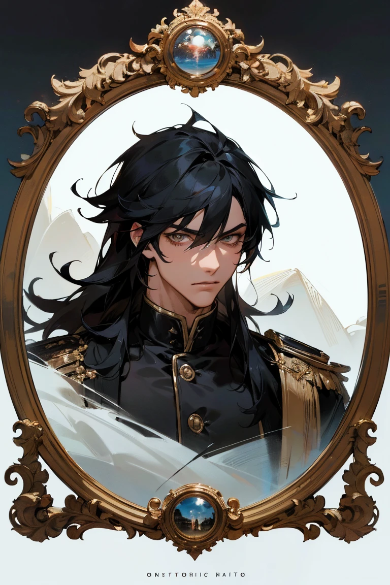 ((Ultra detailed, majestic, extreme))(Majestic, excellent quality, high resolution, ultra detailed), 1 man, masculine, black hair, desirably black hair, white eyes, sexy, boy, anime style, series mirror, love heart, detailed hair, deep, masculine hair, 8k, complete, elegant, highly detailed, majestic, digital photography, black jacket, white t shirt, does not have iris