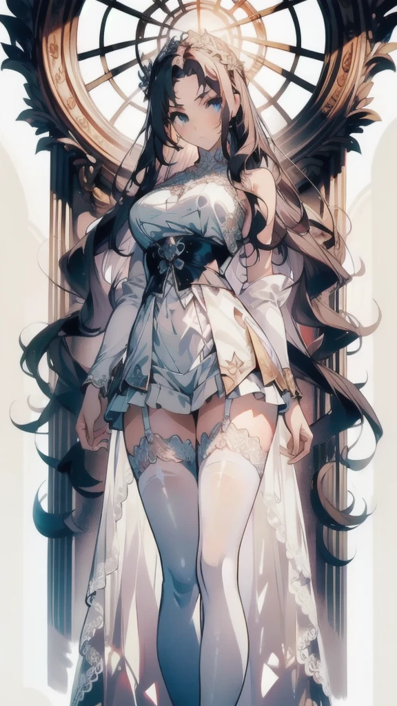 ((masterpiece, best quality)), Delicate face,Maid,White Tiger,whole body,Long legs,Large Breasts,Gradient long wavy hair,Perfect body proportions,beautiful eyes,Extremely beautiful,transparent, Pure white background,Erotic_lingerie,Sexy_Bikini,Lace,Garter stockings