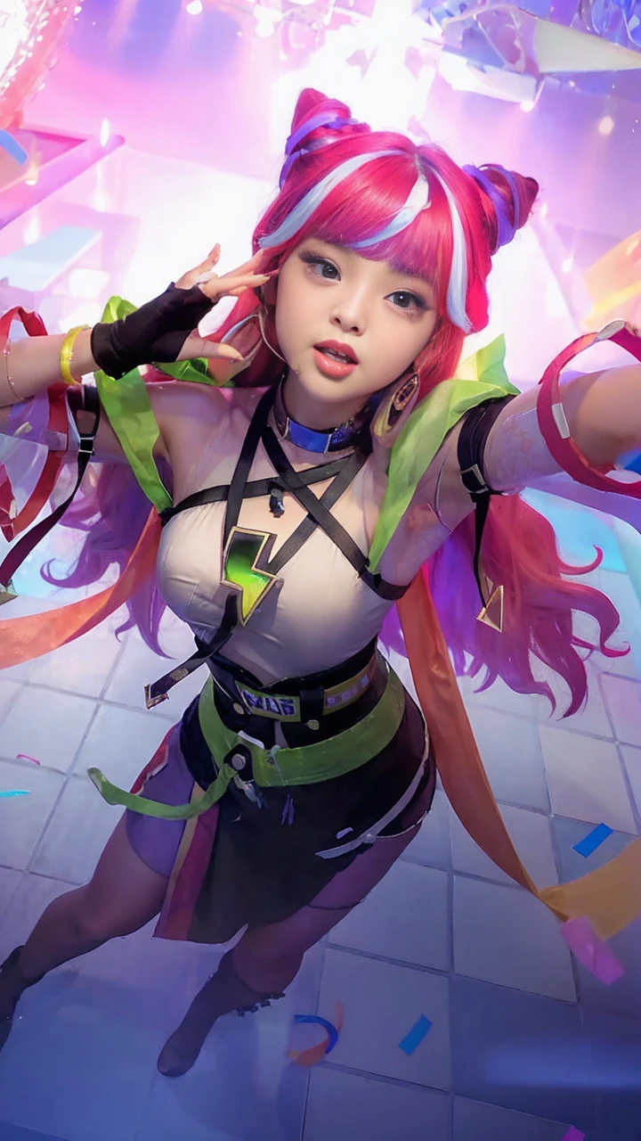(8k, RAW photo, photorealistic:1.25) ,( lipgloss, eyelashes, gloss-face, glossy skin, best quality, ultra highres, depth of field, chromatic aberration, caustics, Broad lighting, natural shading,Kpop idol) looking at viewer with a serene and goddess-like happiness, detail dress, very high detail dress, realistic body, slim body, cleavage breast, thick dress, breast ball, nipple pop out