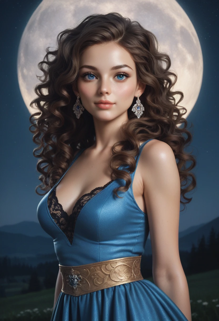 score_9, score_8_up, score_7_up, score_6_up, rating:safe, 1girl, solo, black_hair, wavy_hair, jewelry, blue_eyes, earrings, long_hair, looking_at_viewer, curly_hair, upper_body, lips, lace, (night:1.3), cxqz8r, medieval_landscape, fullmoon, rpg, hair_over_breasts, hair_censor, naked, rating:safe