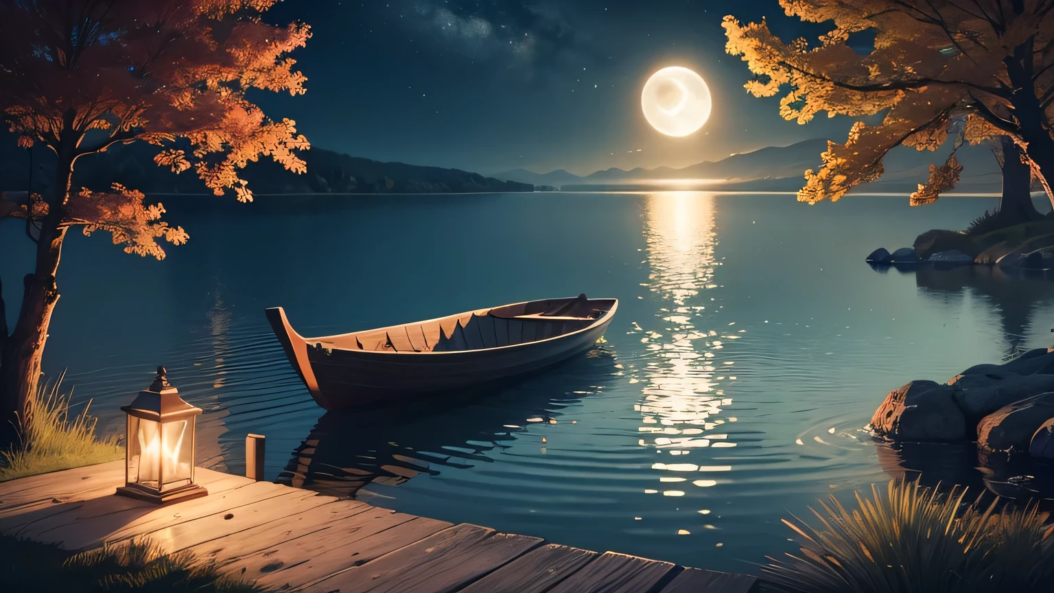 lake,meditation,moon,night