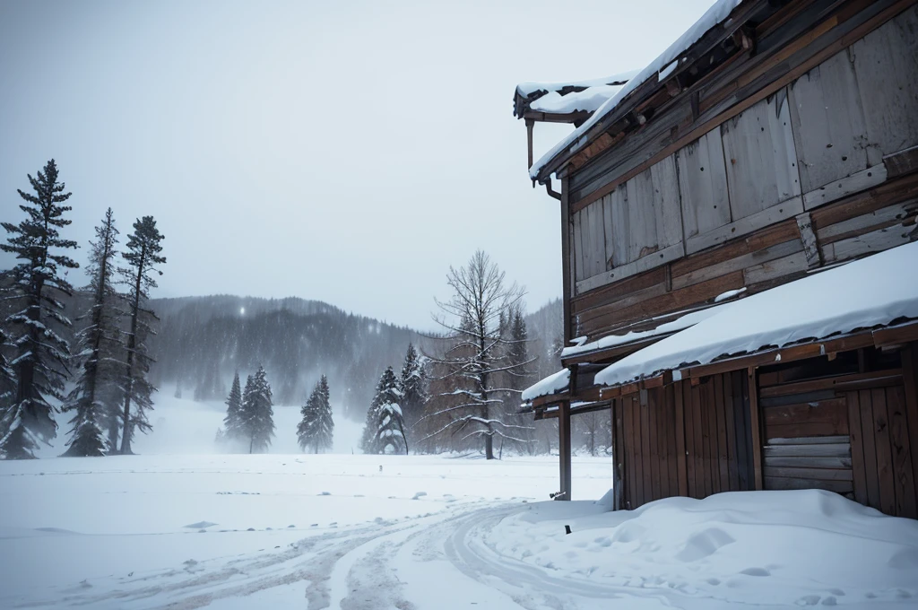 (masterpiece), best quality, Place, heavy snow storm, snow, snow storm, ruin, no people, ruined place, eerie place, night time, snow blizard, Loud Blizzard, Winter Storm & Wind