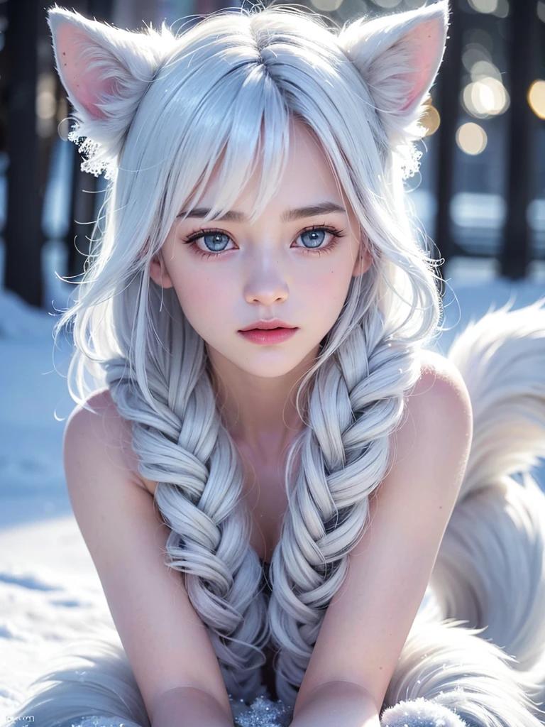 (raw photo:1.2), (photorealistic:1.4), (best quality:1.4), (ultra highres:1.2), (highly detailed:1.3), (HDR:1.2), (cinematic lighting:1.3), (detailed eyes), (facial details), (fur details), (snowy:1.2). ), Cute Fox, Standing, (3/4 Portrait: 1.2), (Furry Tail: 1.2), (Soft Fur: 1.2), (Moe: 1.2), (Looking at the Audience), (Innocent Expression), (Soft Light), (Dreamy), (Dream: 1.3), (Ethereal: 1.3), (Magic: 1.2), (Snowflake: 1.2), (Winter Wonderland: 1.3), (Whimsical: 1.2), (Fun: 1.2), Bust, Solo
