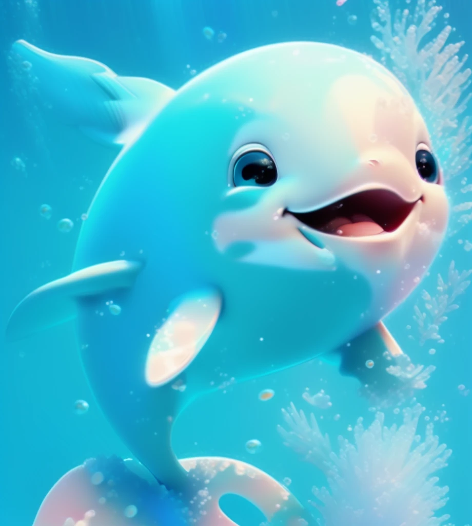 dolphin with open mouth in the water with bubbles and bubbles, dolphin, Cute numbers, User Photos, ori and the blind, marine animal, dolphins, Cute numbers艺术, Lovely and detailed digital art, glimmering , super cute and friendly, flying 鲸, Aquatic organisms, Lisa - Frank,Round,Cute