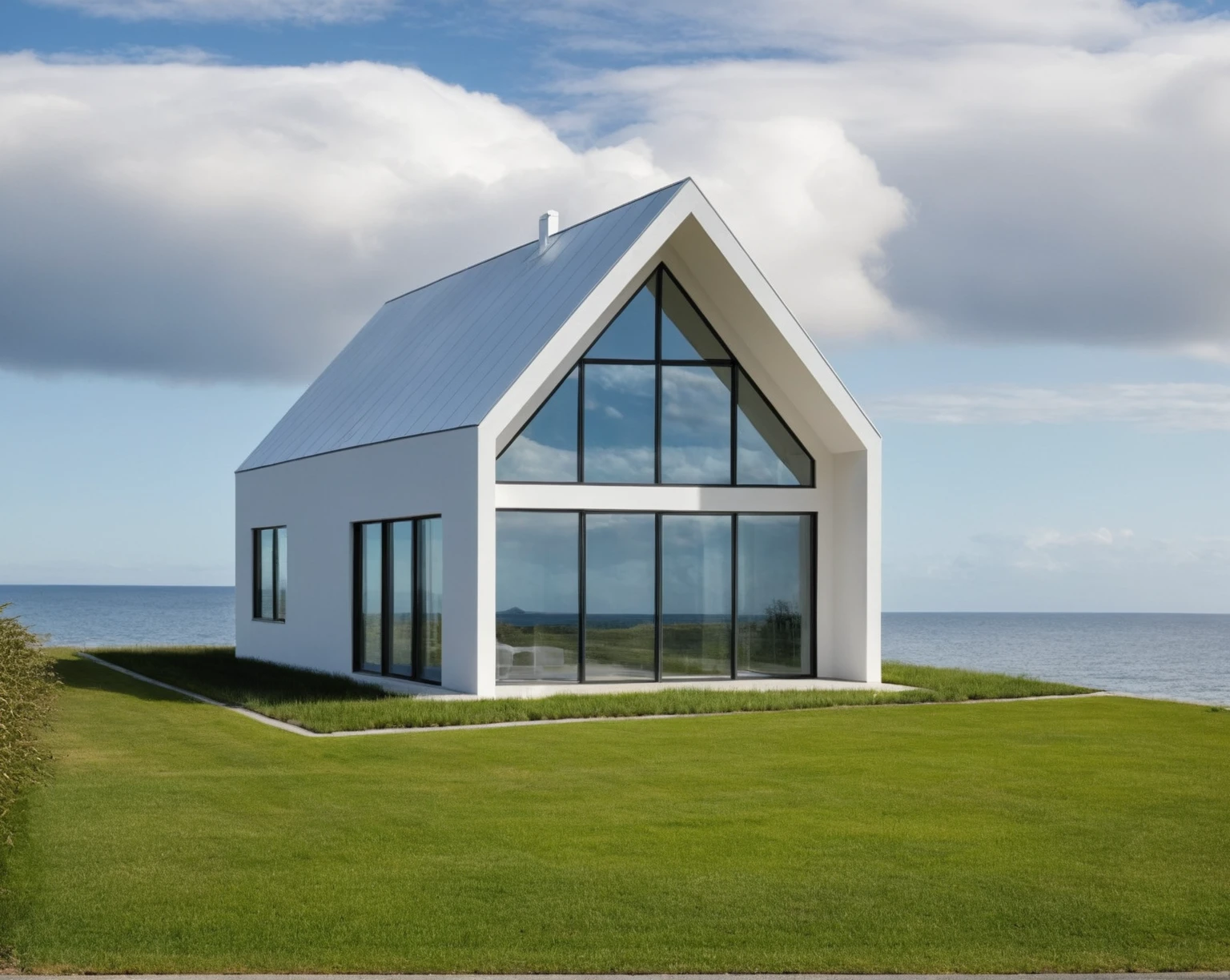 Raw photo, Masterpiece, high quality, best quality, authentic, super detail,
outdoors, house style modern, white wall, glass windows, roof, beach
road, grass, trees, sky, cloud, daylight:2.2), vivid colors, (realistic:2.3),