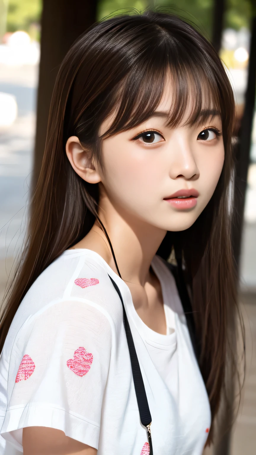 Sunburn marks on tanned skin、blush、Blonde twin tail hair,A cute 17-year-old girl with a cute look, A strong wind blows my hair in front of my face、Beautiful big sparkling eyes, Cute eyes hidden by long bangs、Yawn、No visible nasolabial folds、A short, light-colored miniskirt、A summer shirt with cute colorful patterns、Korean Beauty、Cheeks