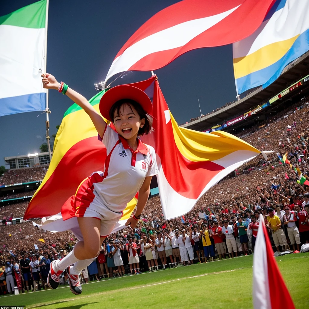 Joyful Nation: A panoramic image of a jubilant crowd at a cricket match, celebrating a victory led by myanmar, with flags waving and smiles on every face. 
@everyone @highlight 