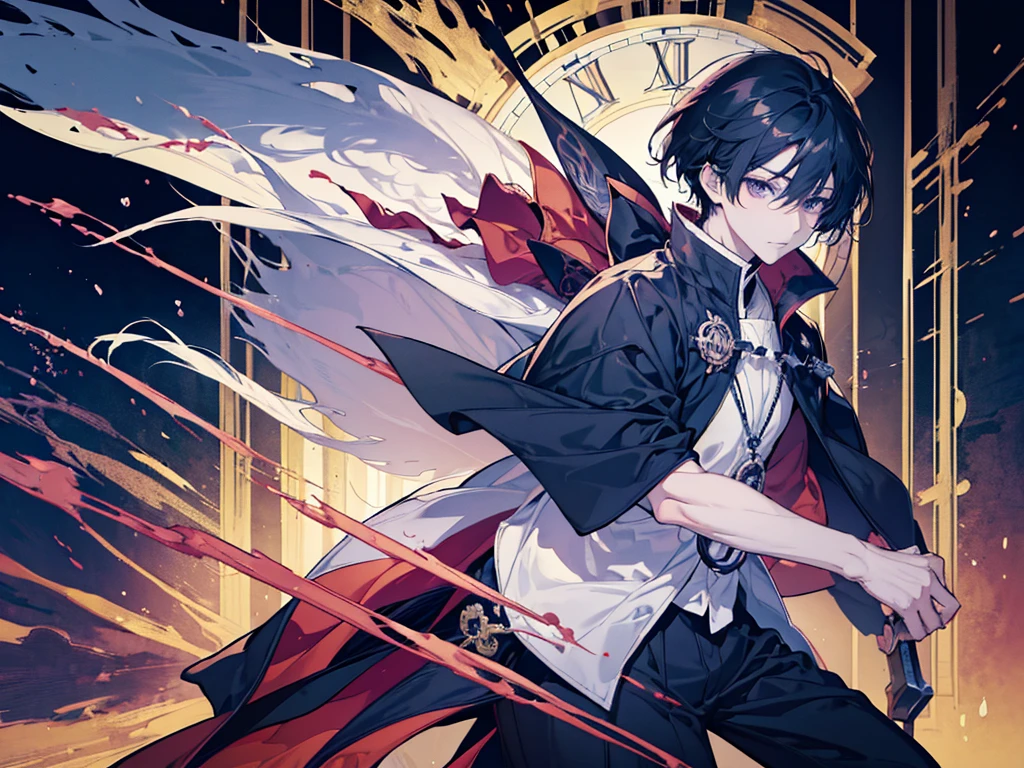 anime character boy with hat and cape standing in front of a clock, zerochan art, key anime art, kawacy, anime art wallpaper 4k, anime art wallpaper 4 k, anime art wallpaper 8 k, zerochan, best anime 4k konachan wallpaper, anime wallaper, 4k anime wallpaper, shigenori soejima illustration, anime wallpaper 4 k