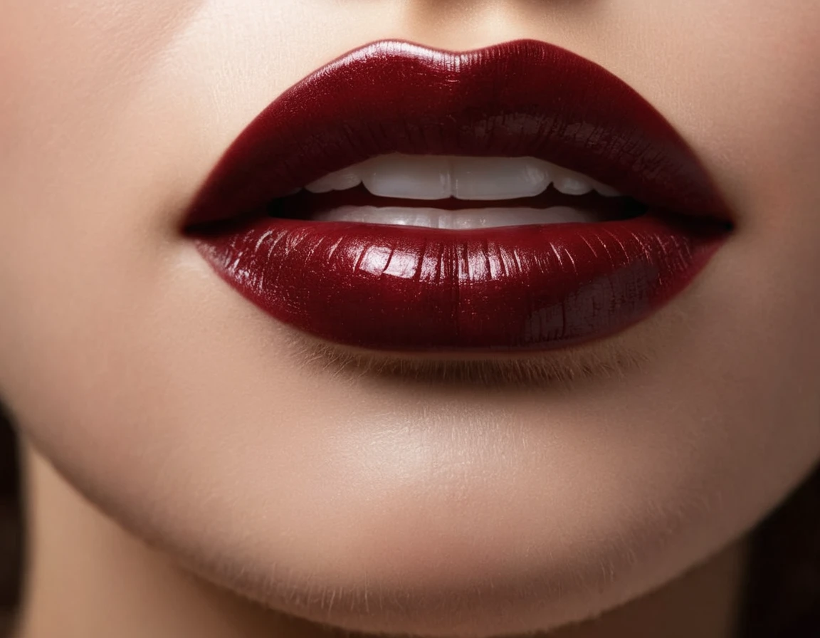 a gentle kiss, evil smile, Dark red lips, glossy lips, Woman face close up, Fashion lipstick, kiss icon, Girl cosmetics,