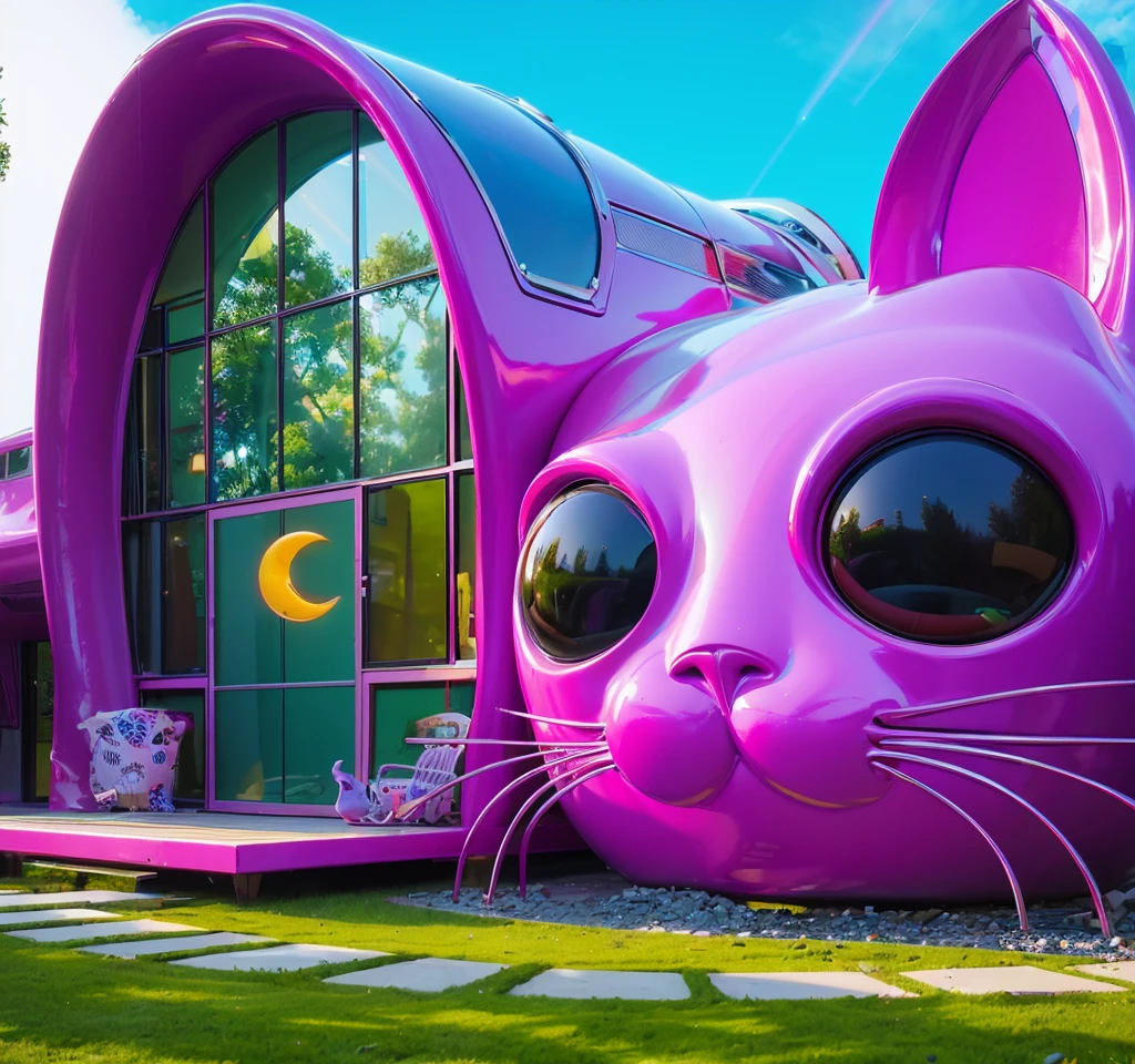 3d style, simplified design, 3d render, glossy texture, smooth 3d model, multiple light sources, rim light, sharp post effects render, (glossy plastic texture with multiple big light probe refractions), perfect cgi, smooth silhouette, high intensity refraction, (super glossy material), most beautiful vfx , blue background, plastic refractions, realistic, 4k, high resolution, rim light, photo shoot, commercial photo, profile shot, 4k, rim light, high resolution, 4k, glossy texture, smooth 3d model, multiple light sources, rim light, sharp post effects render, (glossy metallic texture with multiple big light probe refractions), perfect cgi, cgi art created only with gradients, smooth silhouette, high intensity refraction, (super glossy chrome material), most beautiful vfx, blue background, chrome metal refractions, multiple light sources, rim light, sharp post effects render, perfect cgi, digital art, detailed digital art, reflective, best quality, 4k, masterpiece:1.2, ultra-detailed, realistic, vivid colors, dark and moody lighting, The image of the highest quality, ensuring every detail is showcased perfectly. It in 4k resolution, allowing viewers to immerse themselves in the richness of the colors and intricate details. The realistic rendering. under the spotlight, reflecting, high-resolution image, realistic rendering, dark background, and rim light photorealistic The image features three characters standing in front of three houses. The characters are a red-haired mermaid, a purple cat, and an orange dog. They are each holding a yellow maraca