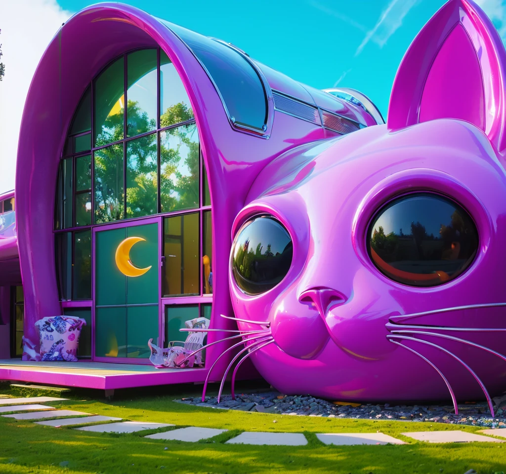 3d style, simplified design, 3d render, glossy texture, smooth 3d model, multiple light sources, rim light, sharp post effects render, (glossy plastic texture with multiple big light probe refractions), perfect cgi, smooth silhouette, high intensity refraction, (super glossy material), most beautiful vfx , blue background, plastic refractions, realistic, 4k, high resolution, rim light, photo shoot, commercial photo, profile shot, 4k, rim light, high resolution, 4k, glossy texture, smooth 3d model, multiple light sources, rim light, sharp post effects render, (glossy metallic texture with multiple big light probe refractions), perfect cgi, cgi art created only with gradients, smooth silhouette, high intensity refraction, (super glossy chrome material), most beautiful vfx, blue background, chrome metal refractions, multiple light sources, rim light, sharp post effects render, perfect cgi, digital art, detailed digital art, reflective, best quality, 4k, masterpiece:1.2, ultra-detailed, realistic, vivid colors, dark and moody lighting, The image of the highest quality, ensuring every detail is showcased perfectly. It in 4k resolution, allowing viewers to immerse themselves in the richness of the colors and intricate details. The realistic rendering. under the spotlight, reflecting, high-resolution image, realistic rendering, dark background, and rim light photorealistic The image features three characters standing in front of three houses. The characters are a red-haired mermaid, a purple cat, and an orange dog. They are each holding a yellow maraca