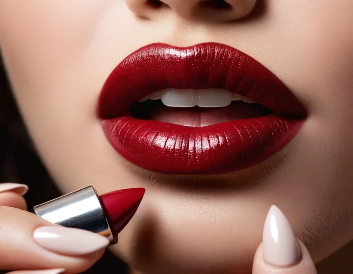 a gentle kiss, evil smile, Dark red lips, glossy lips, Woman face close up, Fashion lipstick, kiss icon, Girl cosmetics,