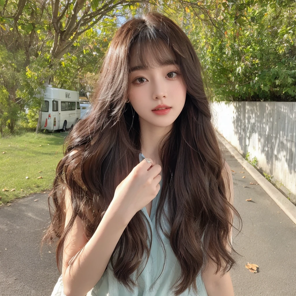 Honey Tea Linen Bed Curls,Water Ripples,Natural and beautiful hair,uniform hair color,The background is simple and clean