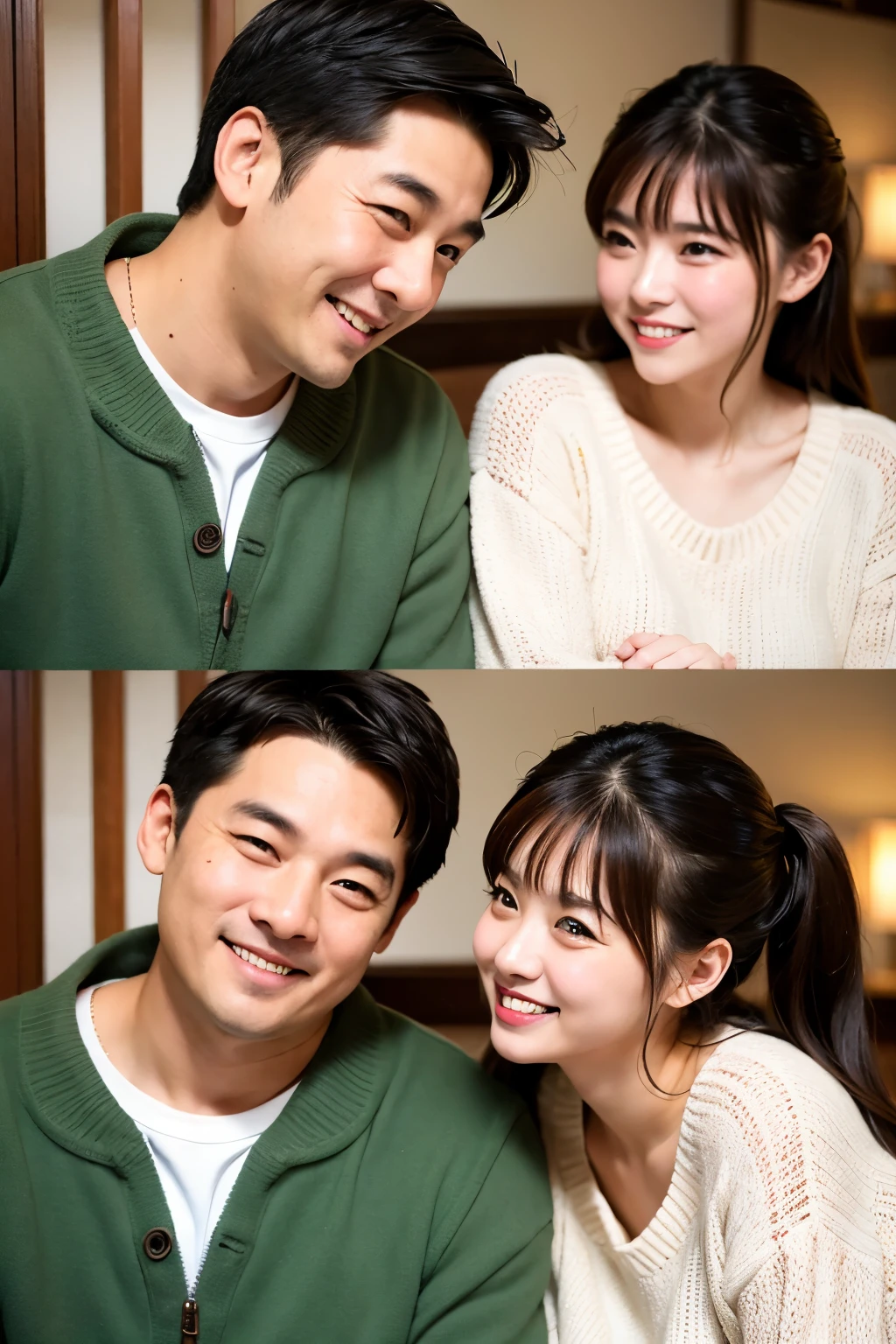 Cute female college student and middle-aged man、Couple、Flirting、Japanese