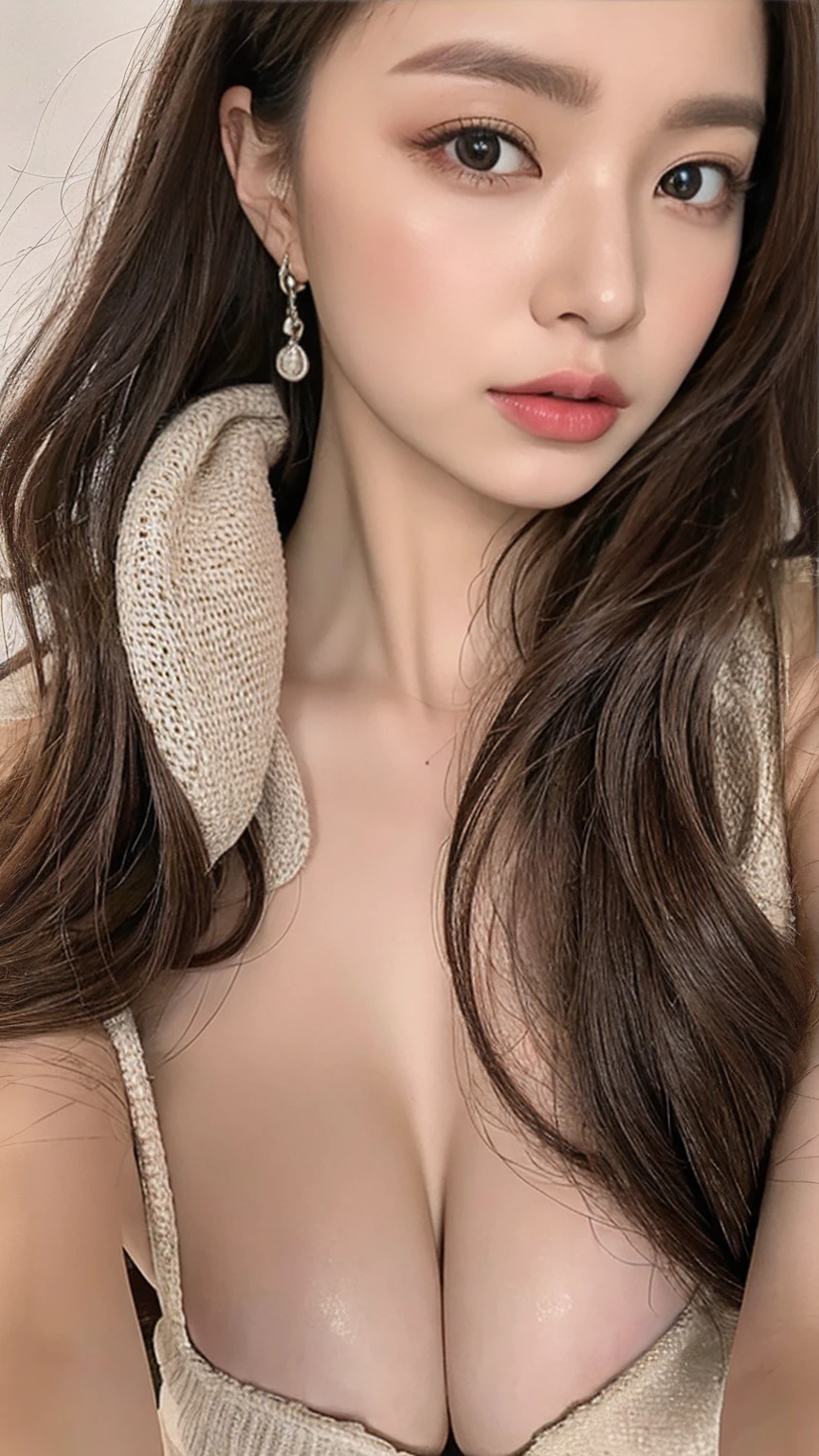 ((Highest quality、8K、masterpiece))、1 female、Beautiful woman with slim abs:,huge ,Accentuate your cleavage,Seductive pose、Ultra detailed face、Highly detailed lips、Detailed eyes、double eyelid