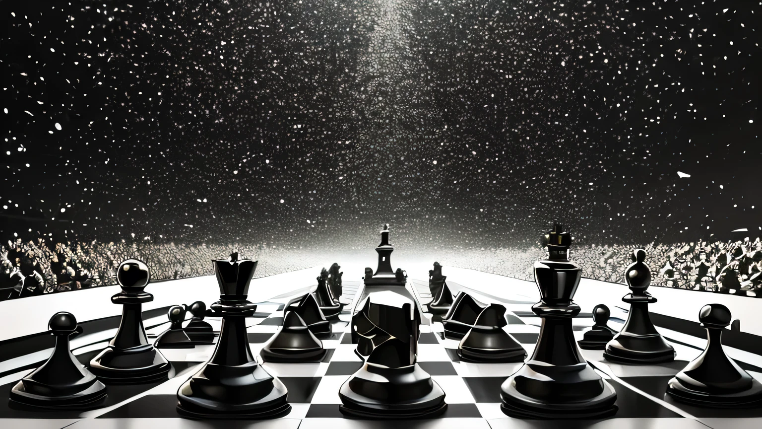 Go World，Go chess pieces falling on the board，There are Go chessboards floating around，Some chess pieces are floating and scattered in the air，God&#39;s move is a move that no one regrets，masterpiece，high quality，Derived elements of the Five Elements and Eight Diagrams，Space，chaos，illusory，Rich content，The picture has a grasp of the changes between reality and illusion