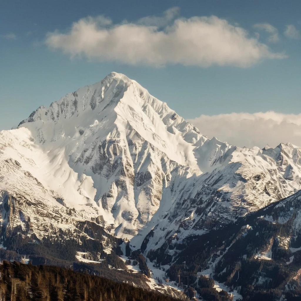 picture of snow mountain, smxl, bright sunny day, vivid, high contrast   