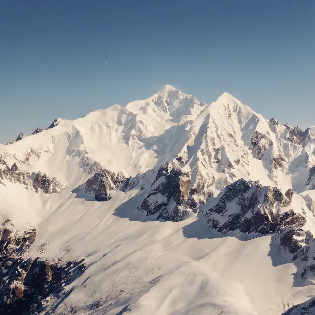 picture of snow mountain, smxl, bright sunny day, vivid, high contrast   