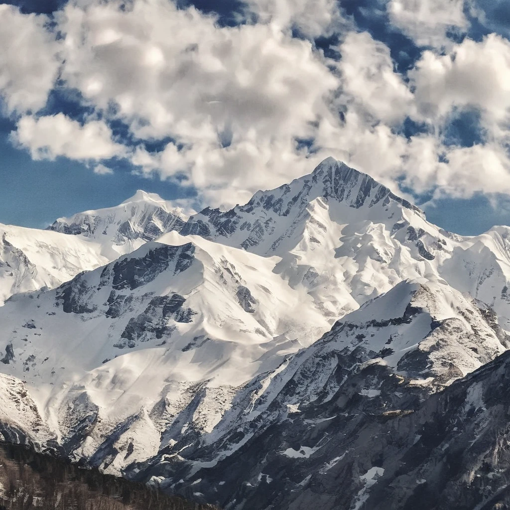 picture of snow mountain, smxl, bright sunny day, vivid, high contrast   