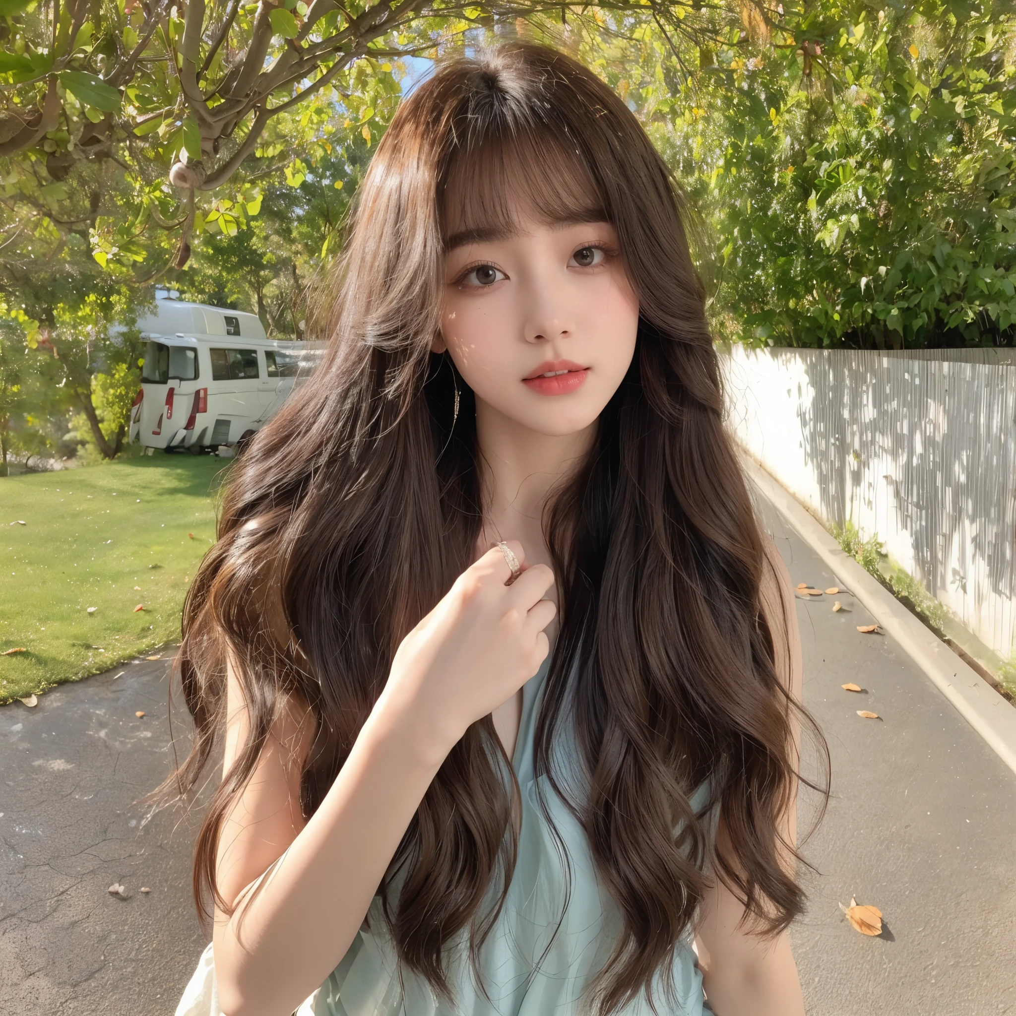 Honey Tea Linen Bed Curls,Water Ripples,Natural and beautiful hair,uniform hair color,The background is simple and clean