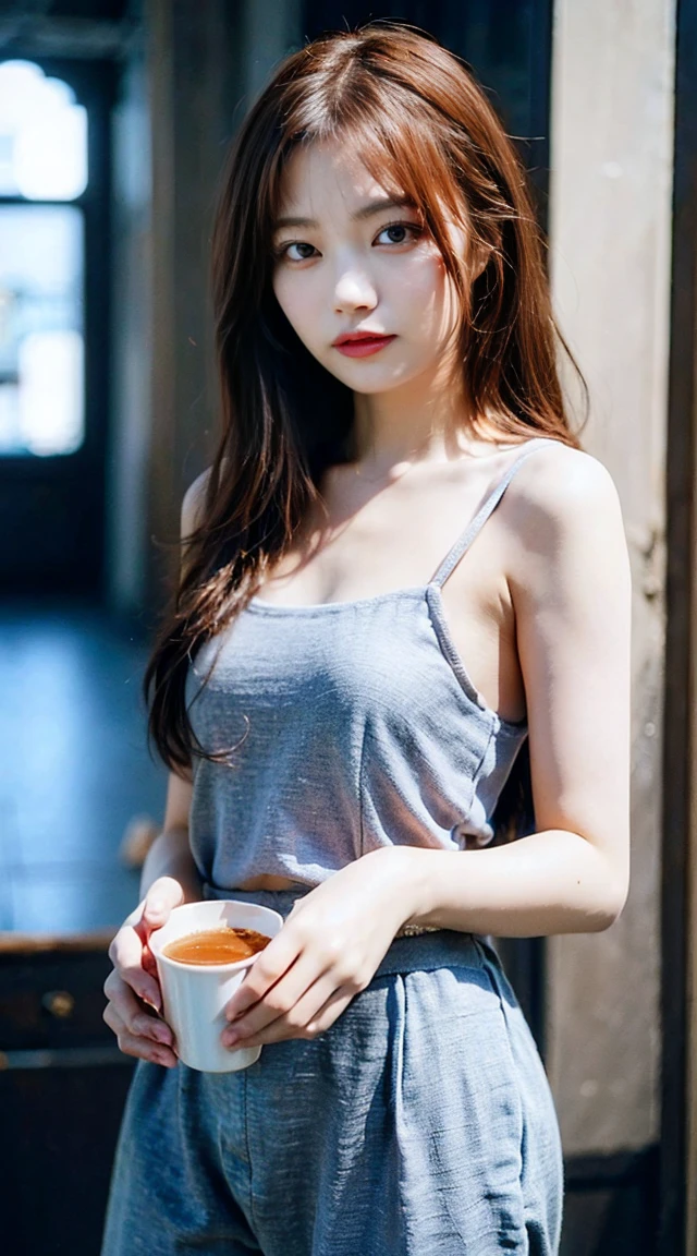 One Girl, Age 19, alone, Aesthetic artwork, Irish, Wavy Red Hair, Shoulder-length hair, Grey Eyes, Light grey eyes, Pale skin, cup, Small breasts, Runner&#39;s body, (Textured skin, Skin pores:1.1), It gives me goosebumps, Taking a selfie while lying in bed, Wet Crop Top T-shirt, See-through T-shirt, ((Protruding nipples)), Nipples visible through T-shirt, Fascinating, Sexy Photos, Not wearing pants, Wearing a pink see-through thong, Long legs, Small nipples, (Highly detailed 8k wallpaper), Soft lighting, high quality, Film Grain, Fujifilm XT3 Sharp Focus, 5 ....6, 50mm, High detail, Sharp focus,(Natural light), Crazy Details, Intricate details, Ultra-detailed, close, I hid my hands