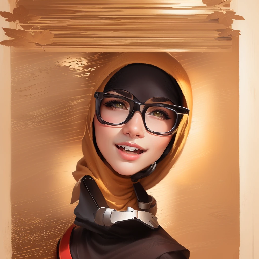 cartoon hijab woman in a wooden box with a A writing board covered with leaves on top, cartoon portrait, inspired by JoWOnder, caricature illustration, close up potrait, inspired by Basuki Abdullah, portrait shot, proffesional illustration, inspired by Shaddy Safadi, cartoon style illustration, cute woman, high quality portrait, book portrait, cartoon artstyle, professional illustration, potrait