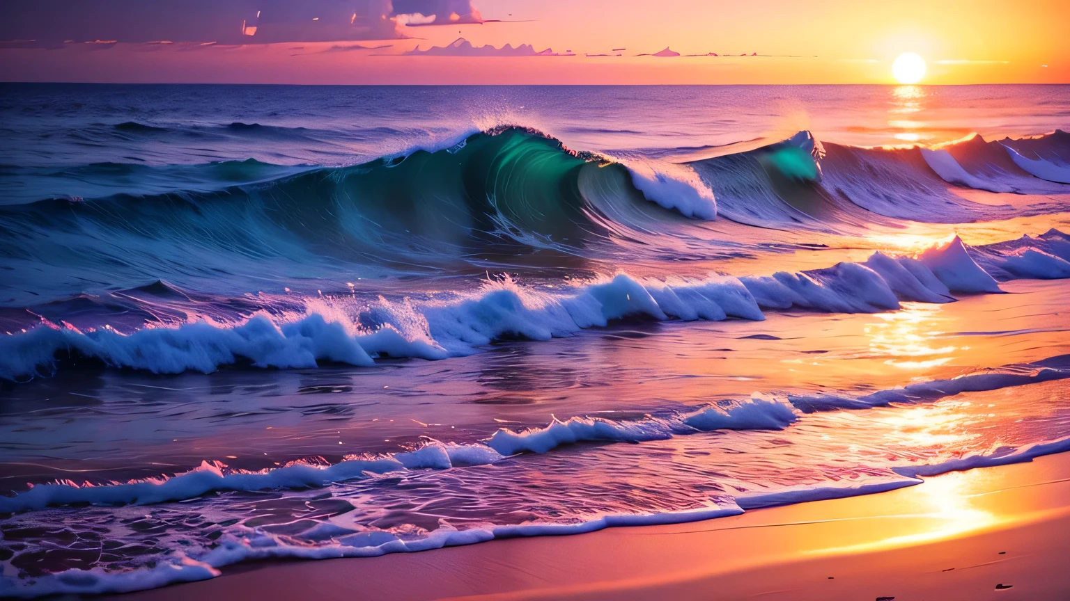 Bright sky and starry beach, Magical Beach, Beautiful and vibrant colors, Glow Wave, Sparkling colors, [ bioluminescent colors ]!!, Stunning colors, Beautiful colors, Bright and rich colors, Amazing colors, Breathtaking colors, makes the sea area Glowing Water, Glowing Water, Beautiful sunset, vivid Sparkling colors, Beautiful deep colour