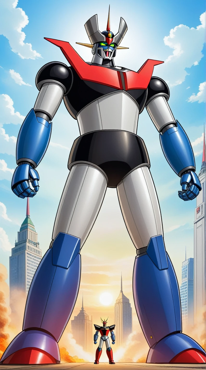 robot supergigante mazingerz, epic, elegant, intricate details,  Fancy, comic style mazingerz robot raising his arms in a sign of power