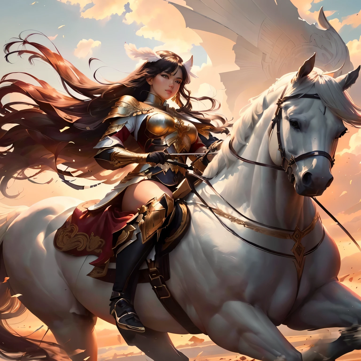 arafed image of a woman riding a horse with a white horse, artgerm and ruan jia, extremely detailed artgerm, artgerm and ilya kushinov, graphic artist magali villeneuve, artgerm detailed, aly fell and artgerm, artgerm and rossdraws, artgerm and atey ghailan