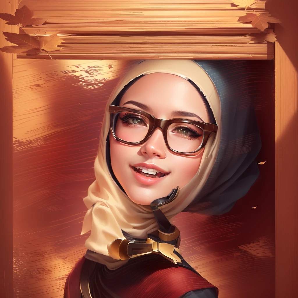 cartoon hijab woman in a wooden box with a A writing board covered with leaves on top, cartoon portrait, inspired by JoWOnder, caricature illustration, close up potrait, inspired by Basuki Abdullah, portrait shot, proffesional illustration, inspired by Shaddy Safadi, cartoon style illustration, cute woman, high quality portrait, book portrait, cartoon artstyle, professional illustration, potrait