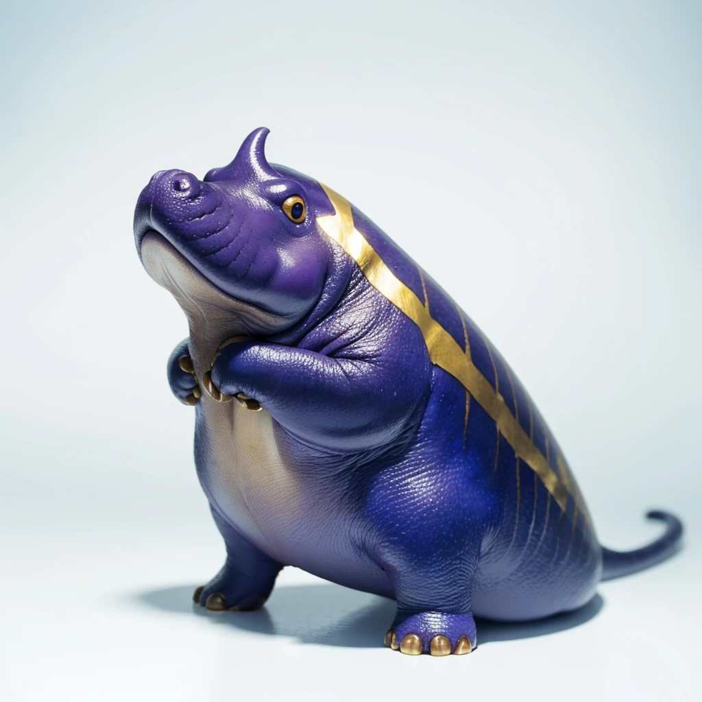 Small Animaly, Hippo mixed with eel, (the skin is gold), has blue stripes on his skin, white eyes, Grassroots, no background,