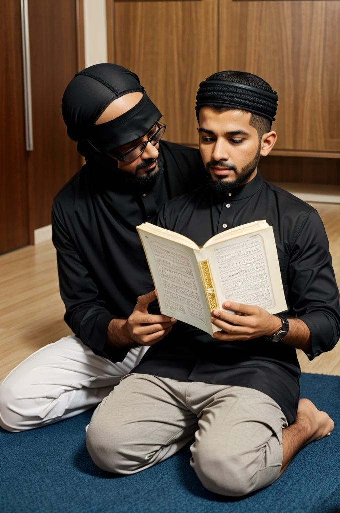 Muslim Man Teaching His Kid Quran