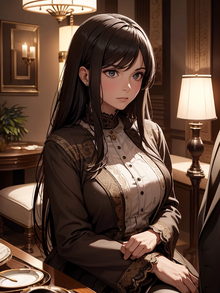 (​masterpiece、top-quality、hight resolution), In a hotel room, a mature woman and a younger man are seated together, engaging in a serious conversation. The woman, appearing slightly nervous yet composed, is making the final confirmation. She says, "I know I'm older and might seem like an aunt to you, but are you really okay with this? Your first time being with someone like me...". The setting is intimate, with the woman sitting close to the man, who is attentively listening. The room's ambiance is cozy and private, highlighting the moment's significance and their emotional connection. nsfw, 30 years old