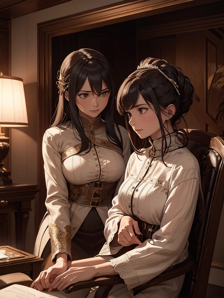 (masterpiece、top-quality、hight resolution), In a hotel room, a mature woman and a younger man are seated together, engaging in a serious conversation. The woman, appearing slightly nervous yet composed, is making the final confirmation. She says, "I know I'm older and might seem like an aunt to you, but are you really okay with this? Your first time being with someone like me...". The setting is intimate, with the woman sitting close to the man, who is attentively listening. The room's ambiance is cozy and private, highlighting the moment's significance and their emotional connection. nsfw, 30 years old