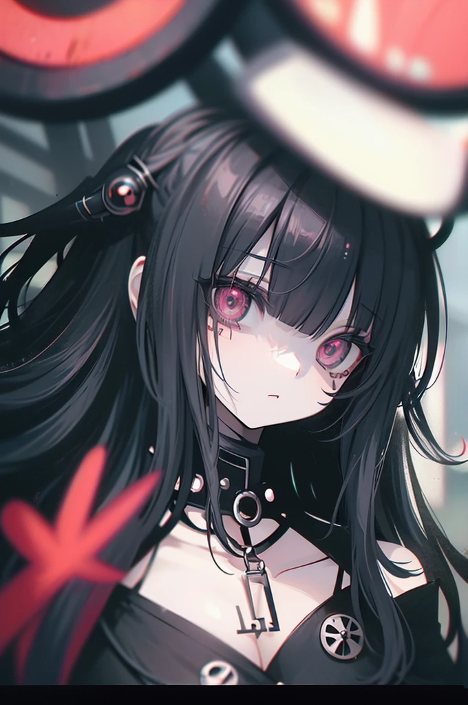 Highest quality、8K、masterpiece:1.3、Gothic Punk、Beautiful clock eyes、The inside color is red、Black-haired、hair ornaments、Beautiful girl、creative、Dark Fantasy Style、Neogoth、Goth Fashion:1.2、High resolution、masterpiece、Highest quality、頭w:1.3、((Hasselblad Photos))、Fine skin、Sharp focus、(Cinematic lighting)、Realistic textured hair、In a completely different expression