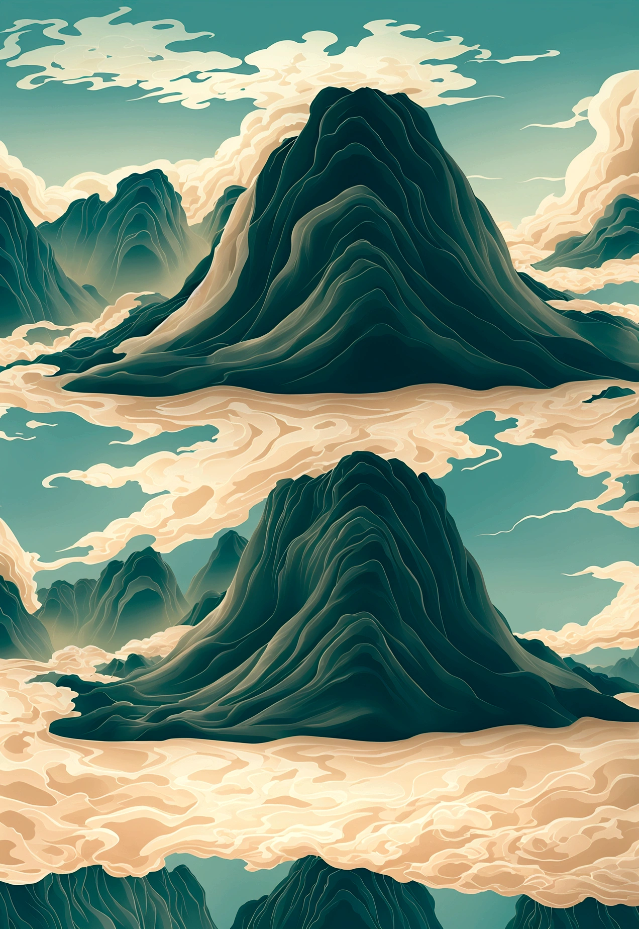 Generate a scene with a cliff from bottom to top and a sea of clouds below