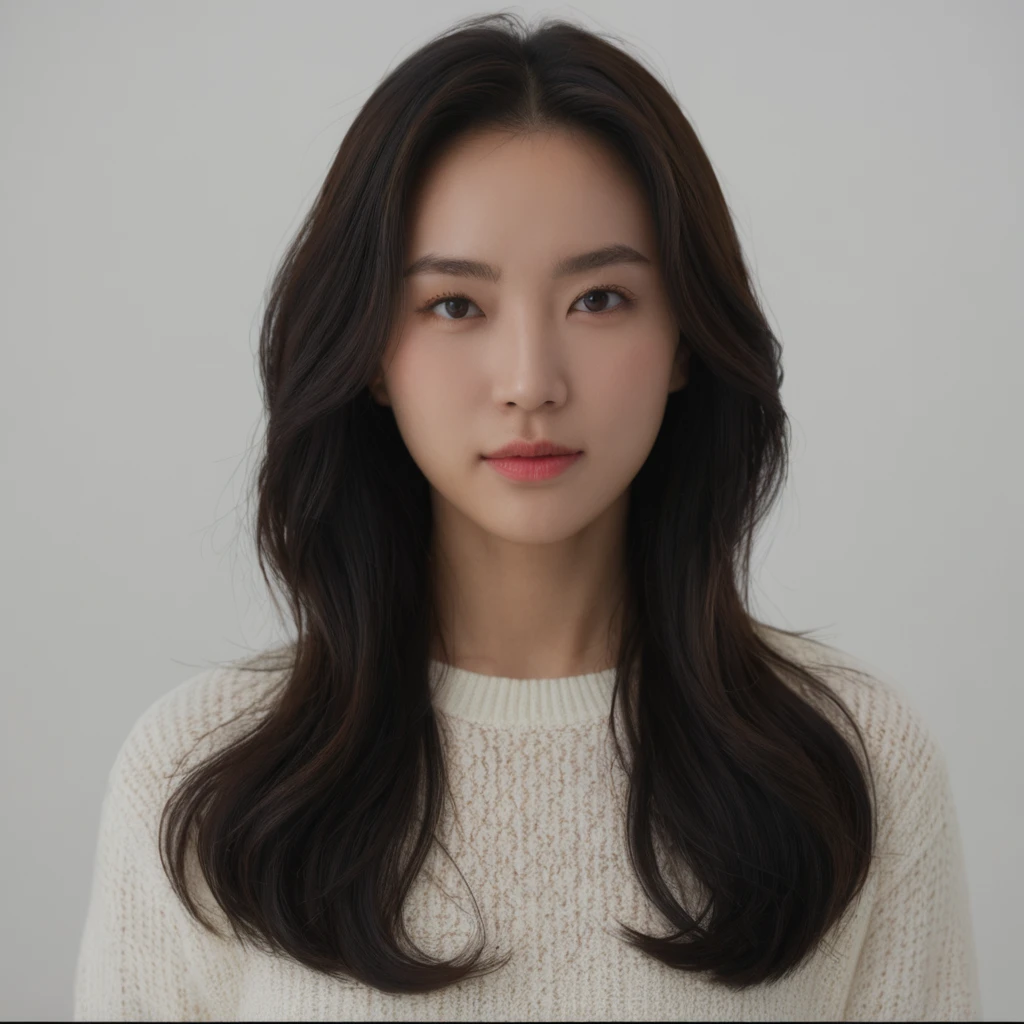 Best Quality, 8k, Masterpiece, (Portrait: 1.3), (photo realistic:1.4), (hyper realistic:1.4), Sharp Focus, looking at viewer, (smoother lighting:1.1), (increase cinematic lighting quality:0.9), realistic lighting, backlighting, light on face, ray trace, (brightening light:1.2), (Increase quality:1.4), sharp detail, (best quality real texture skin:1.4), finely detailed eyes, black_eyes, finely detailed face, 25 year old Korean woman, (white formal_shirt:1.4), (Create an image maintaining the original base model hairstyle:1.5)