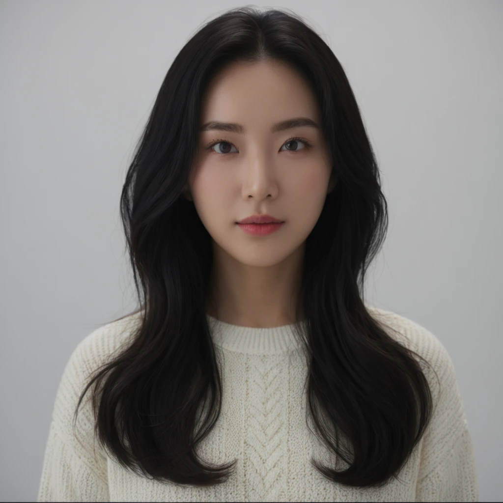 Best Quality, 8k, Masterpiece, (Portrait: 1.3), (photo realistic:1.4), (hyper realistic:1.4), Sharp Focus, looking at viewer, (smoother lighting:1.1), (increase cinematic lighting quality:0.9), realistic lighting, backlighting, light on face, ray trace, (brightening light:1.2), (Increase quality:1.4), sharp detail, (best quality real texture skin:1.4), finely detailed eyes, black_eyes, finely detailed face, 25 year old Korean woman, (white formal_shirt:1.4), (Create an image maintaining the original base model hairstyle:1.5)
