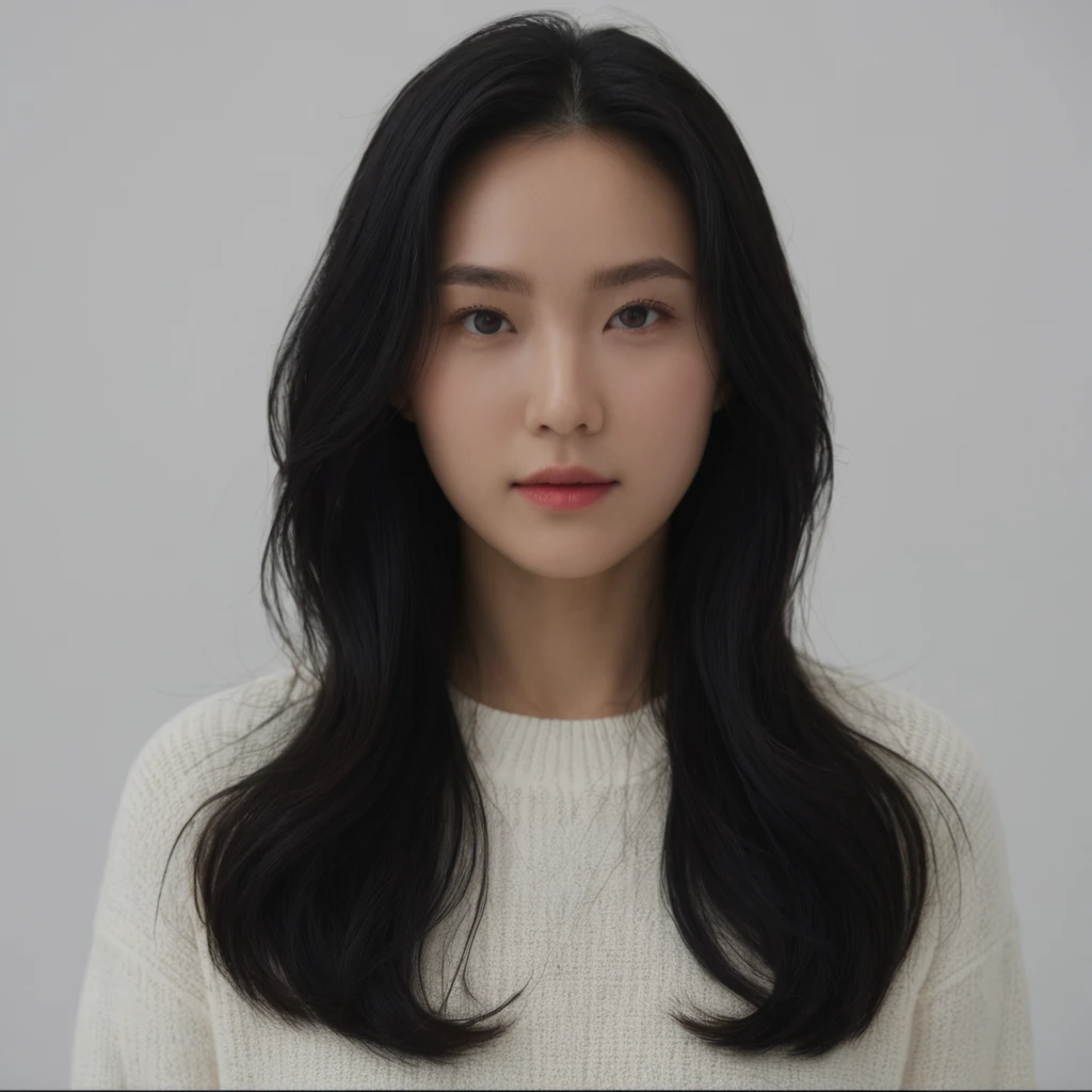 Best Quality, 8k, Masterpiece, (Portrait: 1.3), (photo realistic:1.4), (hyper realistic:1.4), Sharp Focus, looking at viewer, (smoother lighting:1.1), (increase cinematic lighting quality:0.9), realistic lighting, backlighting, light on face, ray trace, (brightening light:1.2), (Increase quality:1.4), sharp detail, (best quality real texture skin:1.4), finely detailed eyes, black_eyes, finely detailed face, 25 year old Korean woman, (white formal_shirt:1.4), (Create an image maintaining the original base model hairstyle:1.5)