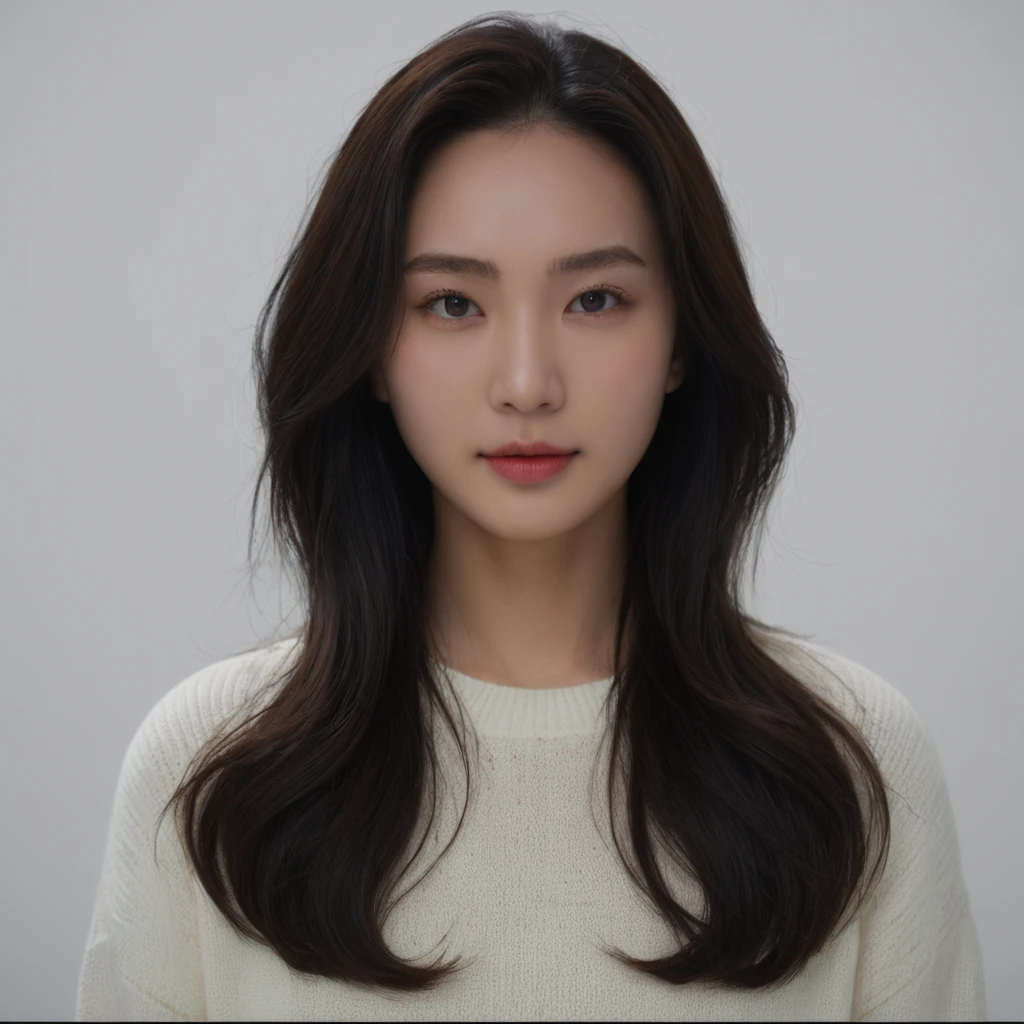 Best Quality, 8k, Masterpiece, (Portrait: 1.3), (photo realistic:1.4), (hyper realistic:1.4), Sharp Focus, looking at viewer, (smoother lighting:1.1), (increase cinematic lighting quality:0.9), realistic lighting, backlighting, light on face, ray trace, (brightening light:1.2), (Increase quality:1.4), sharp detail, (best quality real texture skin:1.4), finely detailed eyes, black_eyes, finely detailed face, 25 year old Korean woman, (white formal_shirt:1.4), (Create an image maintaining the original base model hairstyle:1.5)