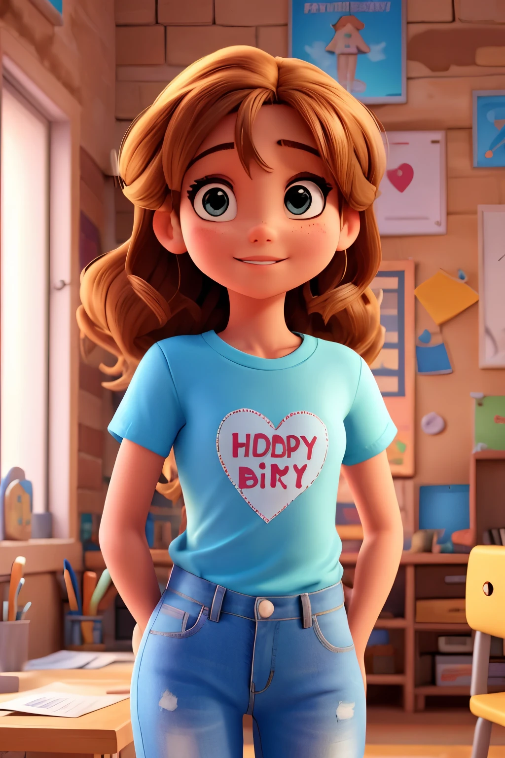 A girl cartoon slim wearing t shirt written birthday girl on it and in background happy birthday Divya sshould be written