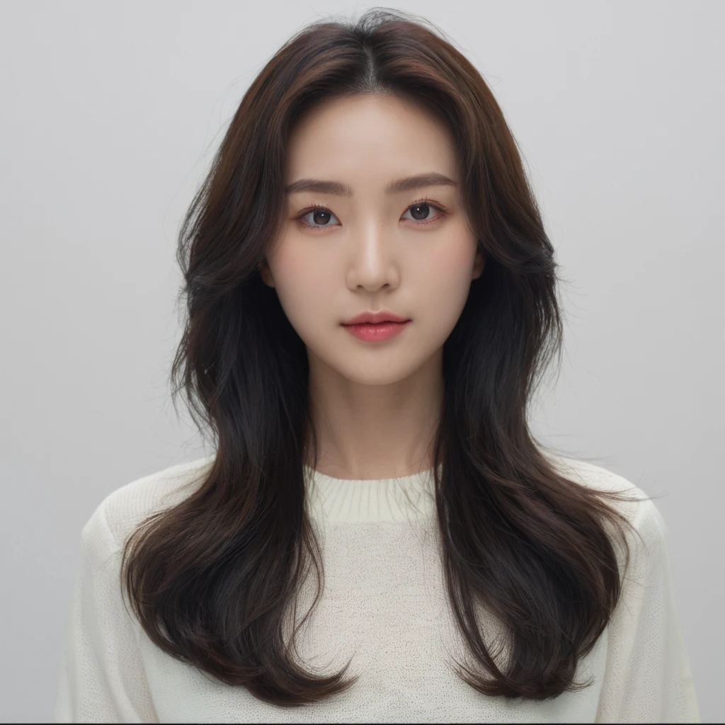 Best Quality, 8k, Masterpiece, (Portrait: 1.3), (photo realistic:1.4), (hyper realistic:1.4), Sharp Focus, looking at viewer, (smoother lighting:1.1), (increase cinematic lighting quality:0.9), realistic lighting, backlighting, light on face, ray trace, (brightening light:1.2), (Increase quality:1.4), sharp detail, (best quality real texture skin:1.4), finely detailed eyes, black_eyes, finely detailed face, 25 year old Korean woman, (white formal_shirt:1.4), (Create an image maintaining the original base moBest Quality, 8k, Masterpiece, (Portrait: 1.3), (photo realistic:1.4), (hyper realistic:1.4), Sharp Focus, looking at viewer, (smoother lighting:1.1), (increase cinematic lighting quality:0.9), realistic lighting, backlighting, light on face, ray trace, (brightening light:1.2), (Increase quality:1.4), sharp detail, (best quality real texture skin:1.4), finely detailed eyes, black_eyes, finely detailed face, 25 year old Korean woman, (white formal_shirt:1.4), (Create an image maintaining the original base model hairstyle:1.5)
