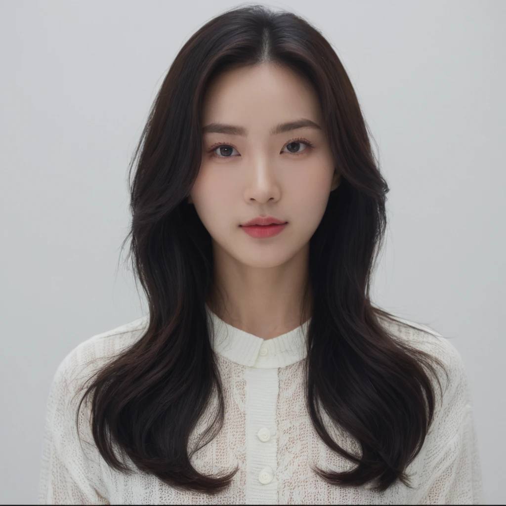 Best Quality, 8k, Masterpiece, (Portrait: 1.3), (photo realistic:1.4), (hyper realistic:1.4), Sharp Focus, looking at viewer, (smoother lighting:1.1), (increase cinematic lighting quality:0.9), realistic lighting, backlighting, light on face, ray trace, (brightening light:1.2), (Increase quality:1.4), sharp detail, (best quality real texture skin:1.4), finely detailed eyes, black_eyes, finely detailed face, 25 year old Korean woman, (white formal_shirt:1.4), (Create an image maintaining the original base model hairstyle:1.5)