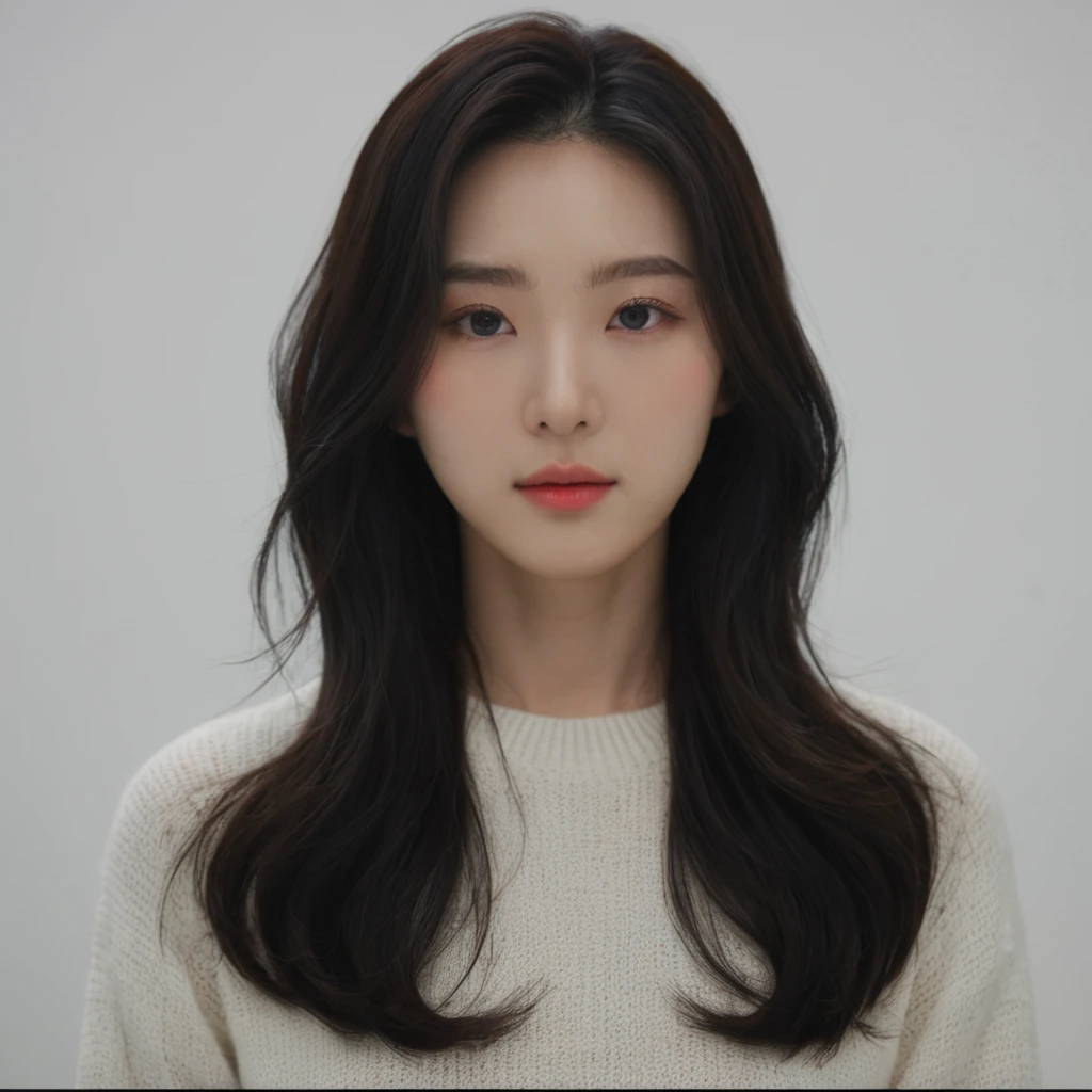 Best Quality, 8k, Masterpiece, (Portrait: 1.3), (photo realistic:1.4), (hyper realistic:1.4), Sharp Focus, looking at viewer, (smoother lighting:1.1), (increase cinematic lighting quality:0.9), realistic lighting, backlighting, light on face, ray trace, (brightening light:1.2), (Increase quality:1.4), sharp detail, (best quality real texture skin:1.4), finely detailed eyes, black_eyes, finely detailed face, 25 year old Korean woman, (not change clothes), (Create an image maintaining the original base model hairstyle:1.5)
