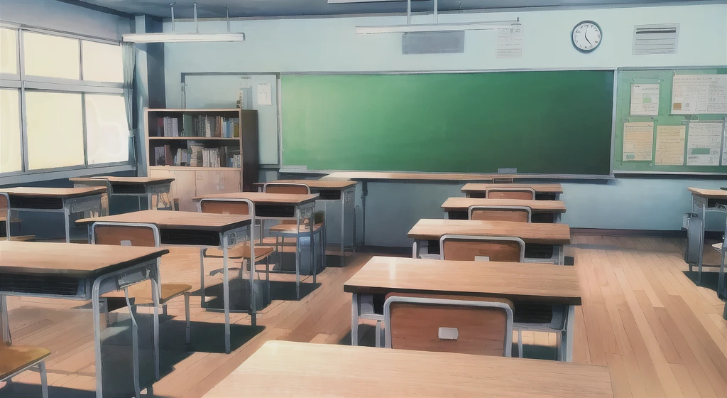 there are many desks in this classroom with a green board, classroom background, typical anime classroom, school classroom, classroom in background, classroom, photo of a classroom, highschool background, in a school classroom, in a classroom, inside elementary school, anime background art, school class, detailed school background, digitally painted, random background scene, sitting in the classroom, anime background