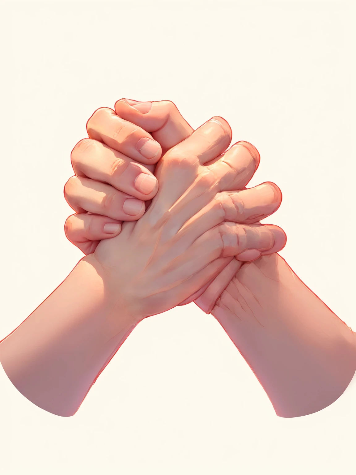 Two hands hugged tightly together, 手Holding Hands, highly Detailed hands, Simple Hands, Holding Hands, Normal hand, Squeeze your hands, Fingers crossed, Holding Handss, glowing hands, Realistic hands, Heavy hand gesture style close-up, highly Realistic hands, Detailed hands, Hands together, detailed and Realistic hands, Blessing Hands