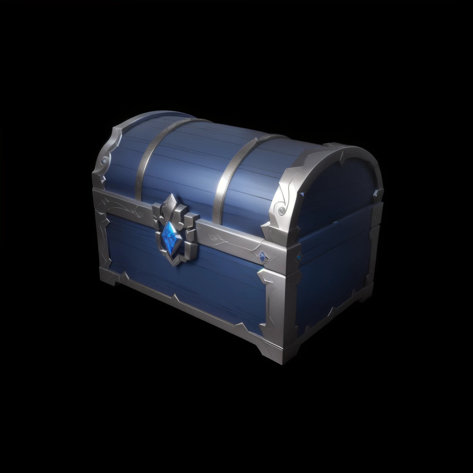 Blue wood grain treasure chest with silver white metal edges inlaid with sapphires,Loot Boxes,Treasure ,Metallic luster,Game assets, Treasure artifact, 3d icons for mobile games,Diablo concept style,