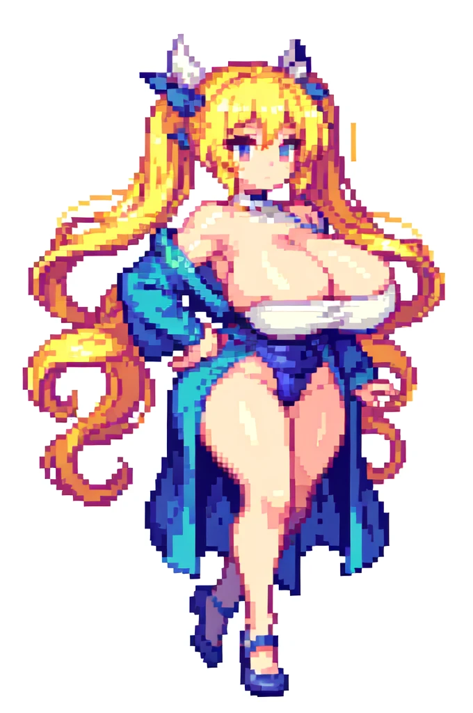 {{lift one leg}},{{muscular}},{{gigantic breasts}} ,{{very curvy}} ,priest, ,masterpiece , best quality , pixel art , 1 girl ,{full body}, voluptuous ,twintails,blonde hair ,white background